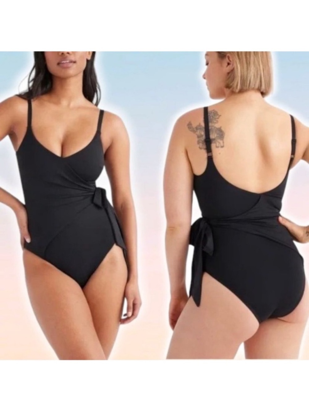 Knix Sculpt Black One-Piece Wrap Swimsuit